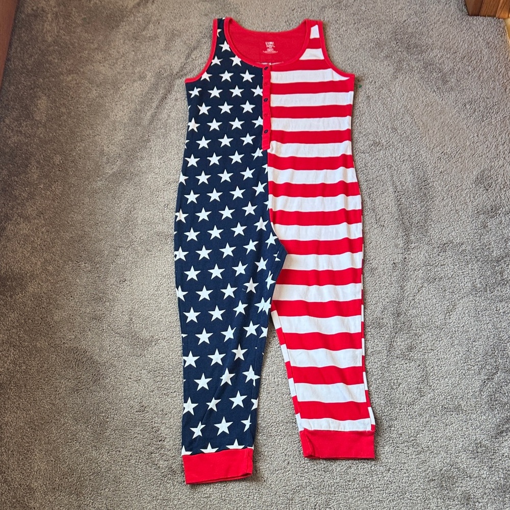 Snooze Button American Flag Patriotic Sleeveless Pajama Onesie SIZE M